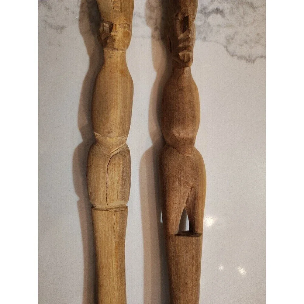 Teak Wood African Carved Fork and Spoon Salad Set Lightweight